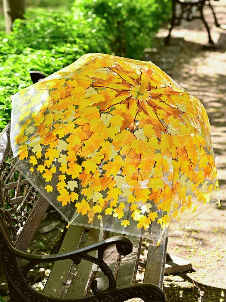 Зонт детский прозрачный трость с листьями полуавтомат #1
