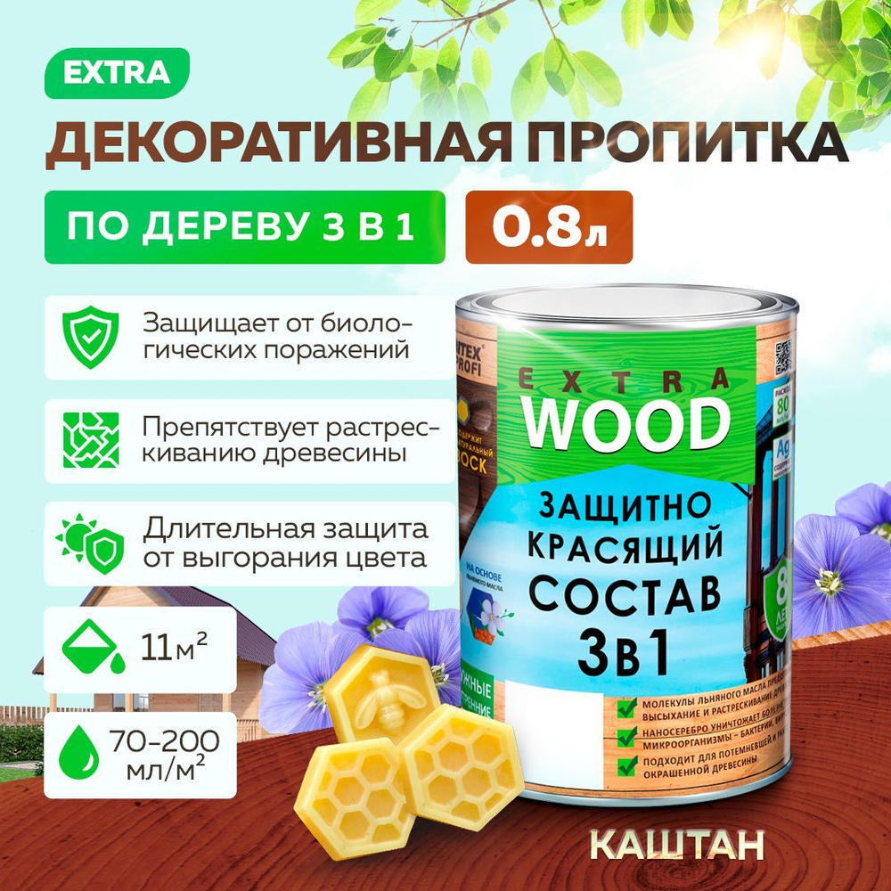 Пропитка для дерева алкидная 3 в 1 FARBITEX PROFI WOOD EXTRA деревозащитная и водоотталкивающая, Цвет: #1