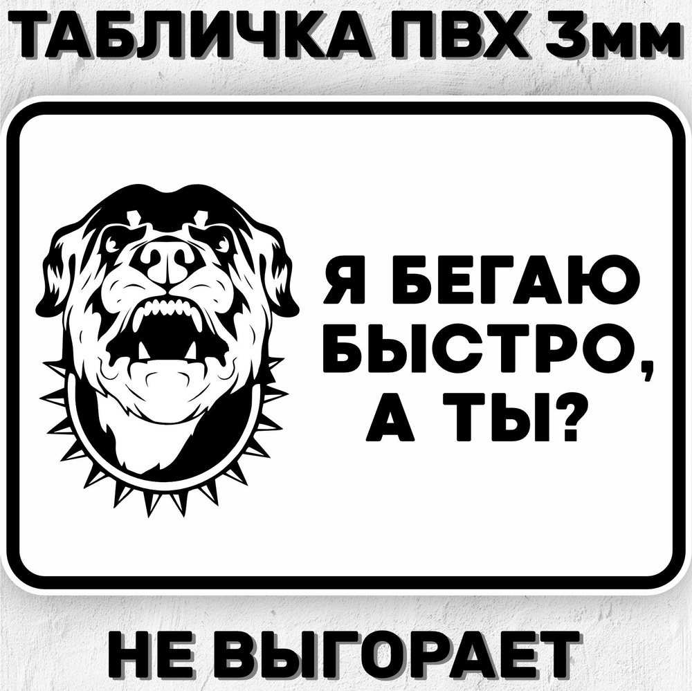 Табличка информационная Прикольная Злая собака Я бегаю быстро, а ты? 20х15 см  #1