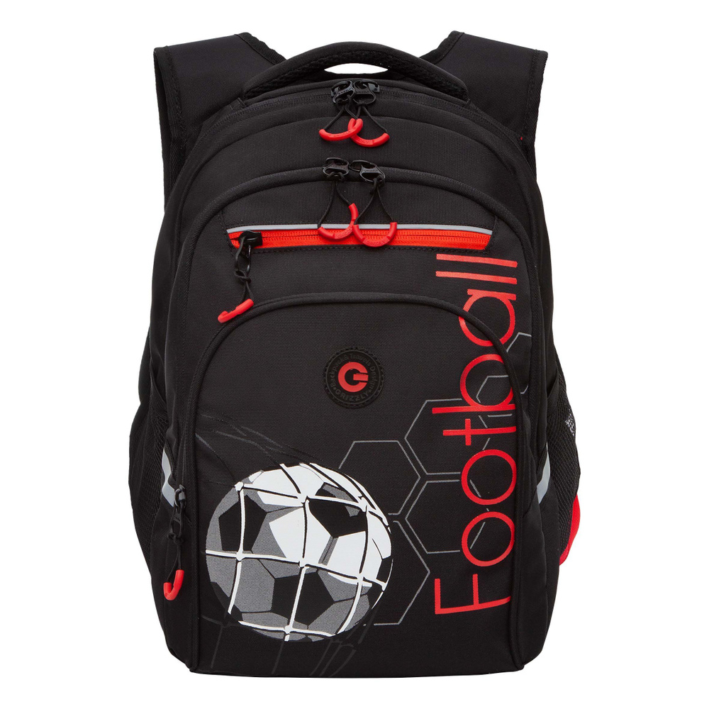 Рюкзак школьный для мальчика подростка, с ортопедической спинкой, для средней школы, GRIZZLY, с футболом #1