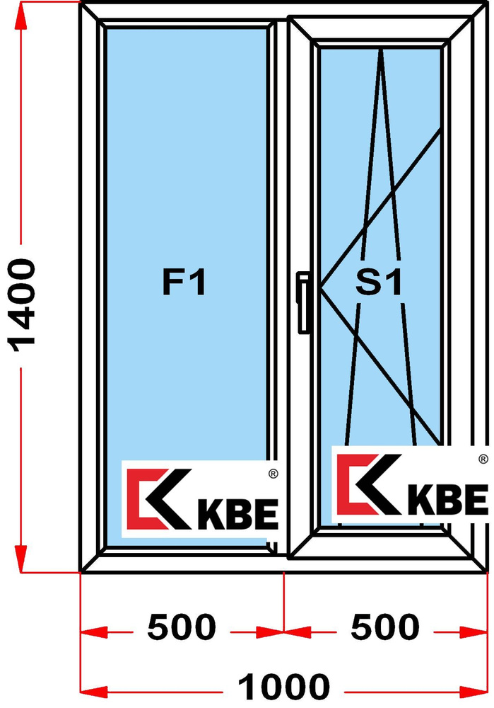 Окно пластиковое KBE 58 мм (1400 x 1000), с поворотно-откидной створкой, стеклопакет из 2х стекол  #1