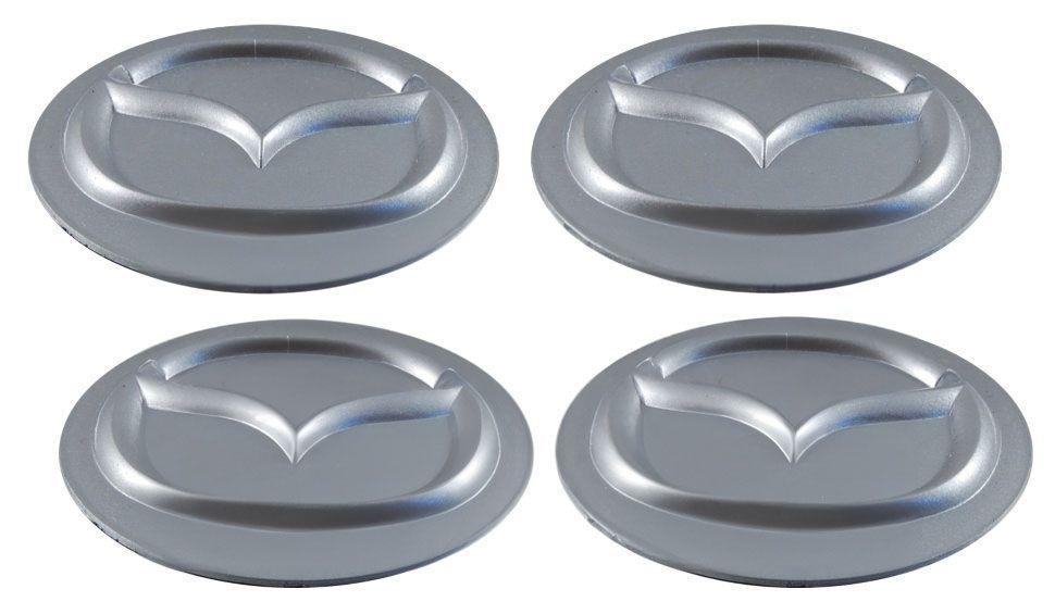 Наклейки на диски пластиковые рельефные 60 мм 4 шт / Стикеры на колпачки дисков Mazda серебристые  #1