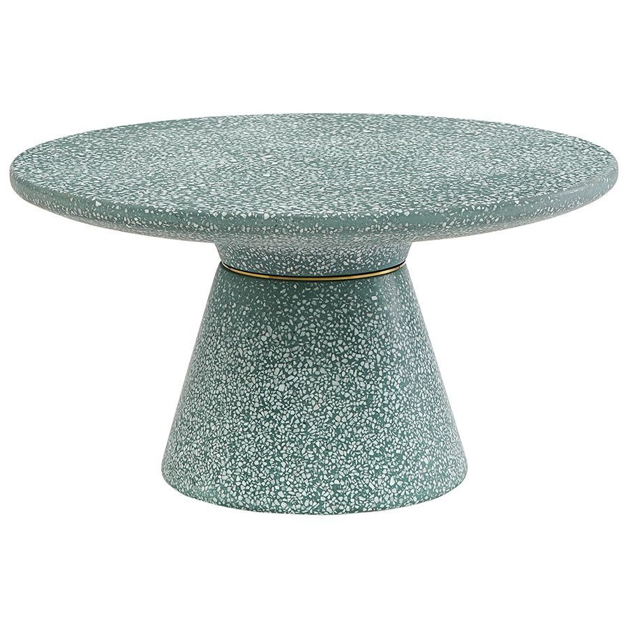 Столик журнальный кофейный Bayn, круглый диаметр 60 см, высота 32 см, камень терраццо, зеленый  #1