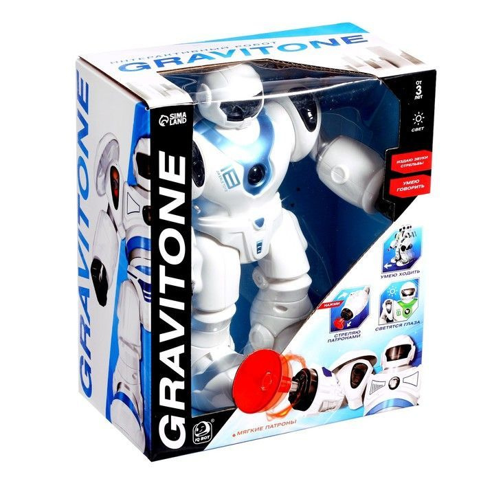 Робот GRAVITONE, световые и звуковые эффекты, работает от батареек, русская озвучка, цвет синий  #1