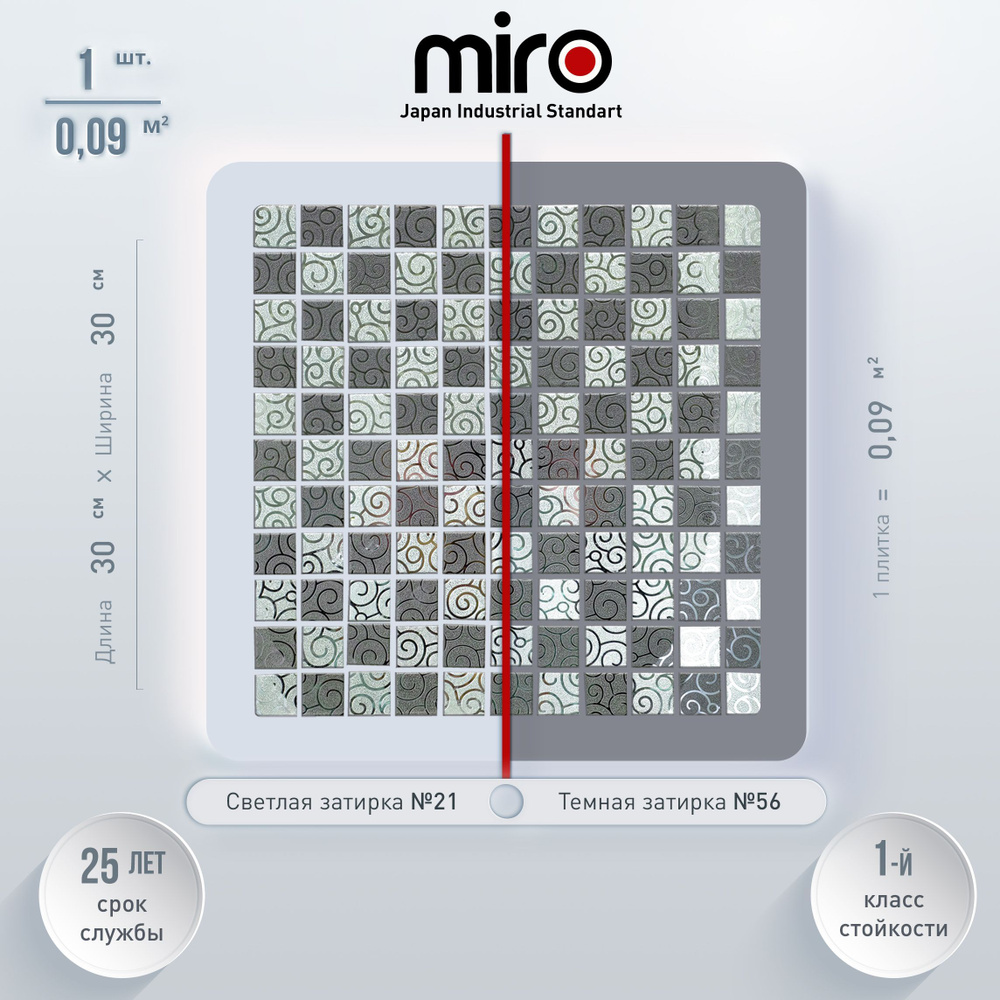 Плитка мозаика MIRO (серия Cerium №15), универсальная стеклянная плитка для ванной и душевой комнаты, #1