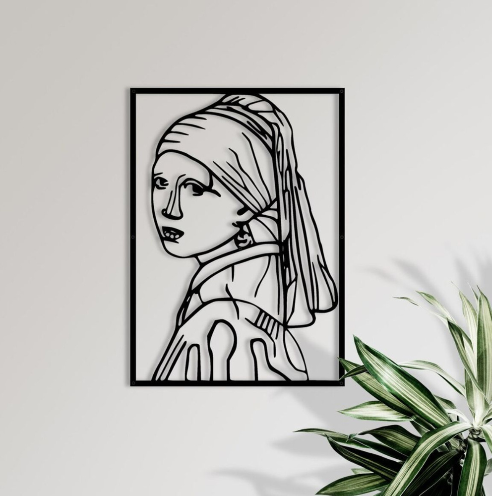 Панно 60х40 см "Девушка с жемчужной сережкой" декоративное настенное чёрное, декор на стену, картина #1