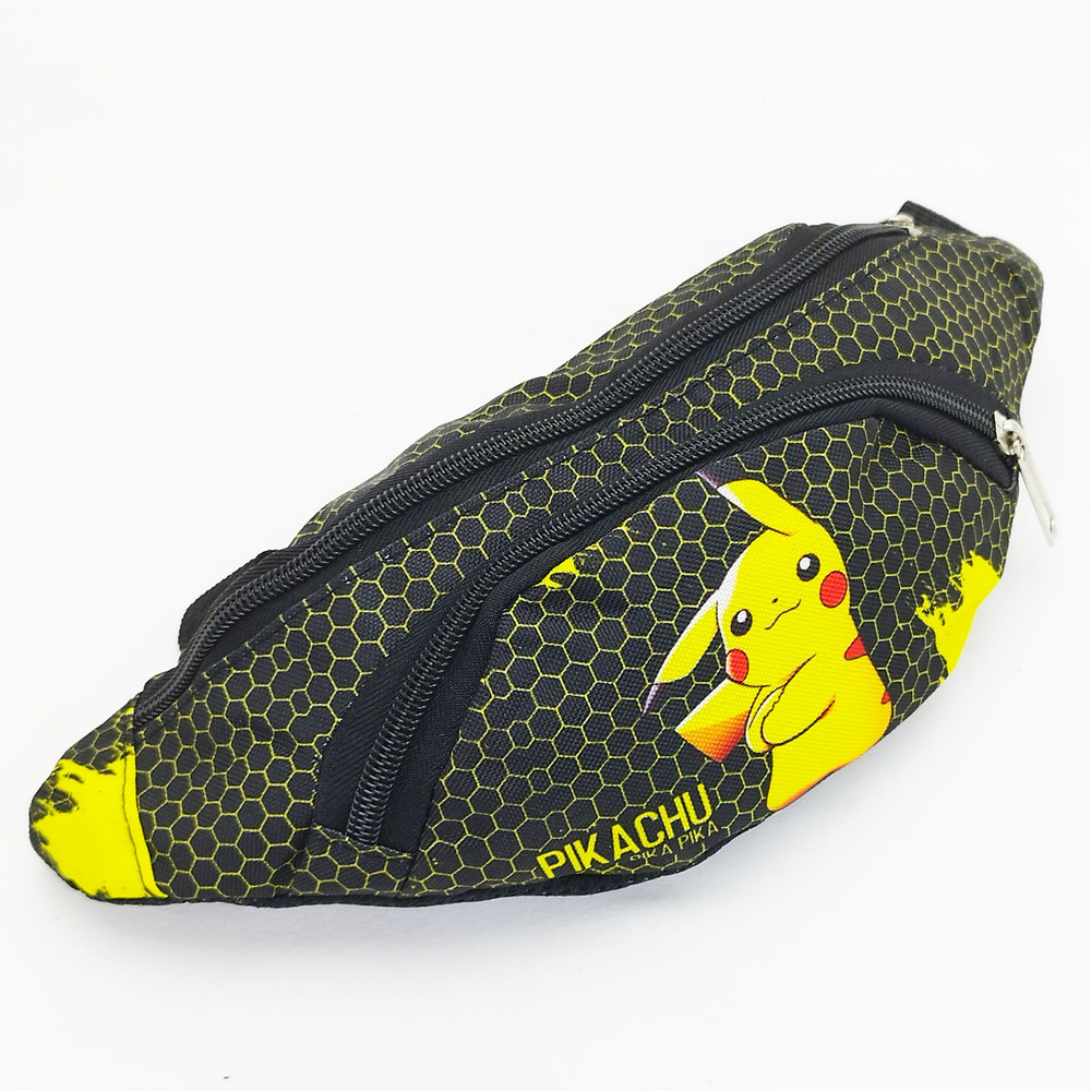 Сумка на пояс детская Пикачу Pikachu / Детская барсетка карманами на молнии для телефона и прочих мелочей #1