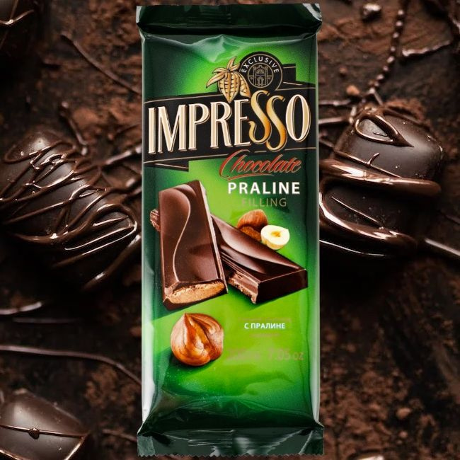 Шоколад IMPRESSO "ПРАЛИНЕ" горький 200 гр. #1