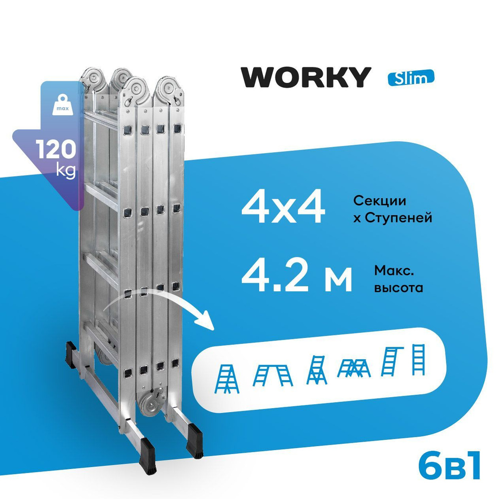 Лестница трансформер 4х4 WORKY Slim, 4 секции по 4 ступени #1