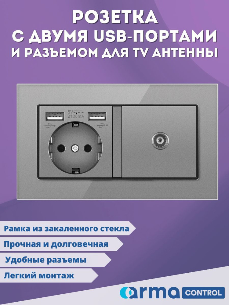 Розетка с 2-мя USB портами и разъемом для TV антенны #1