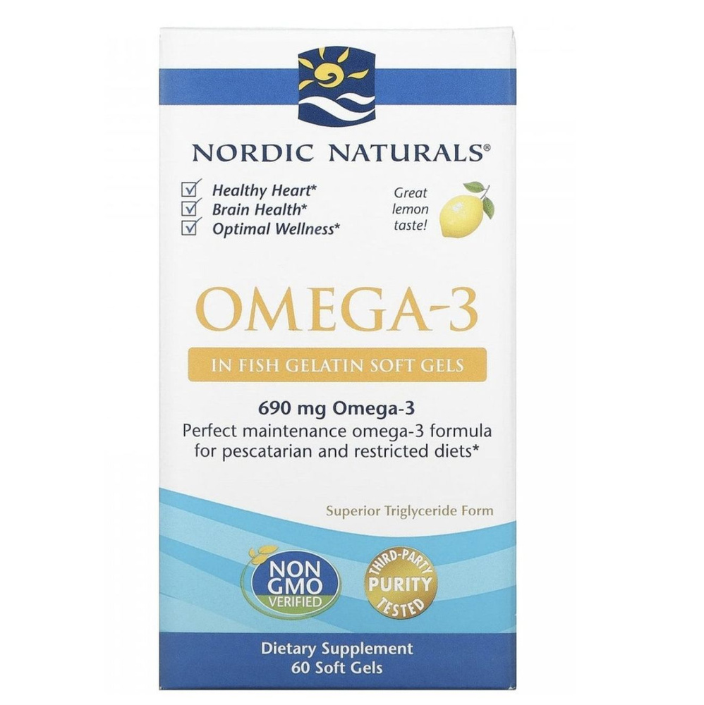 Nordic Naturals Омега-3, с лимонным вкусом, 345 мг, 60 капсул #1