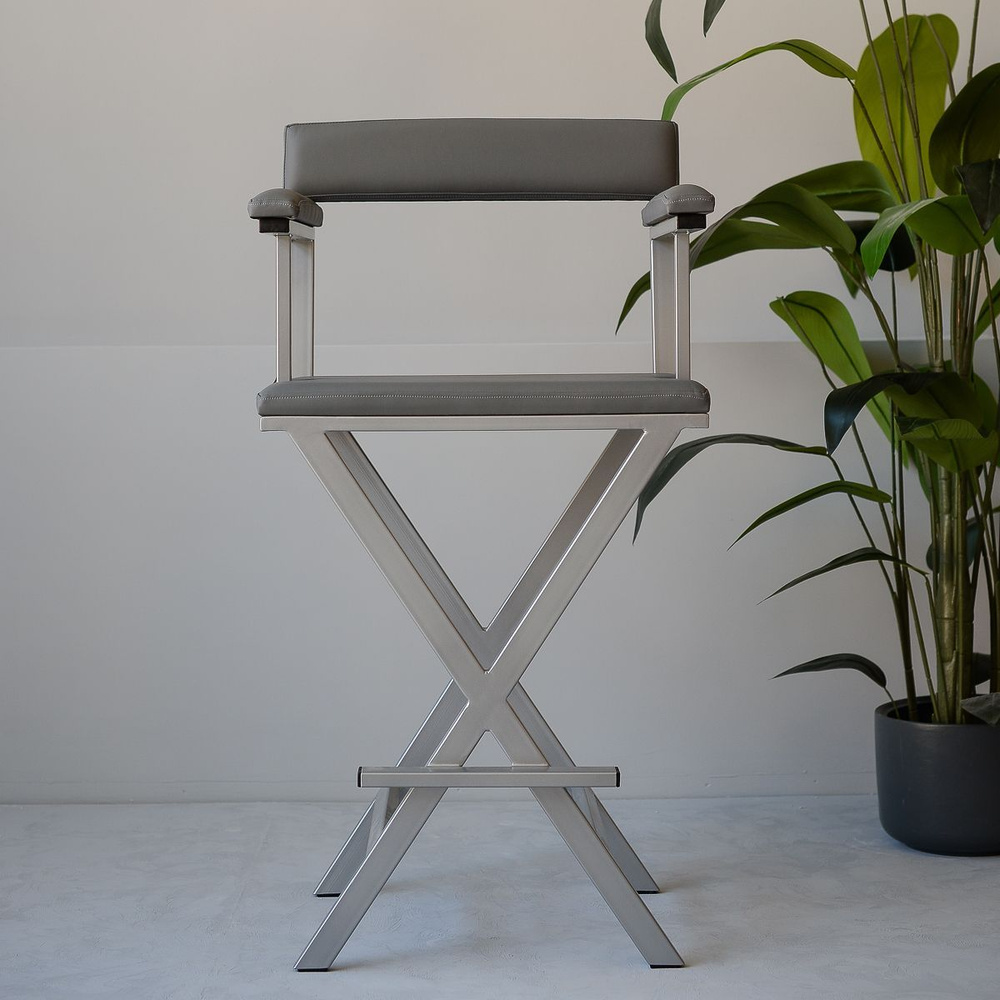 Барный стул визажиста Max Grimber/ серый каркас, серая экокожа  #1