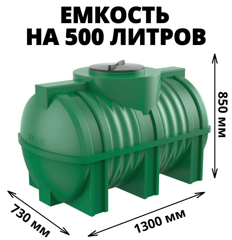 Емкость (бак, бочка) на 500 литров для питьевой и технической воды, дизтоплива, молочной продукции, цвет-зеленый #1