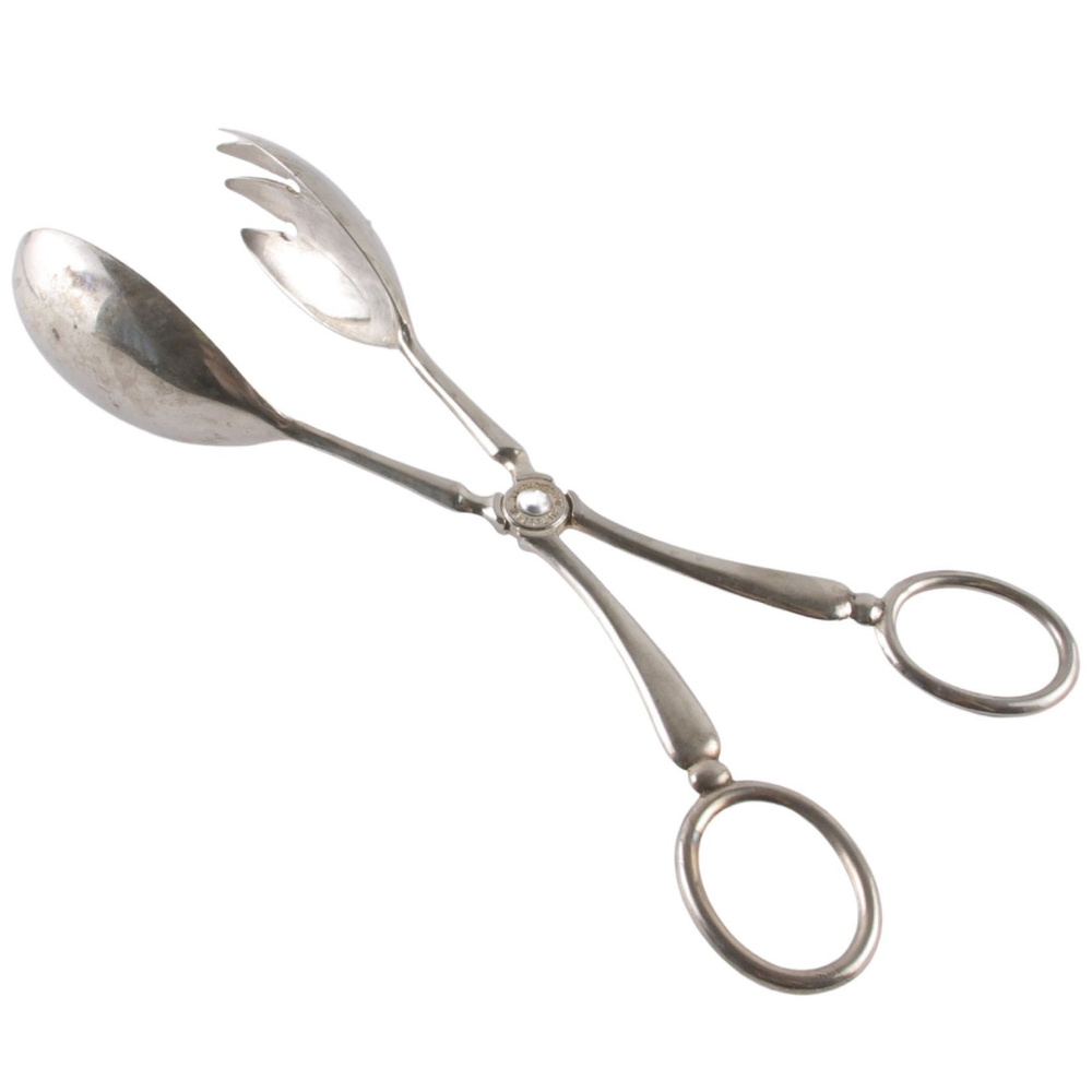 Винтажные сервировочные щипцы-ножницы для салатов. Металл, серебрение ...