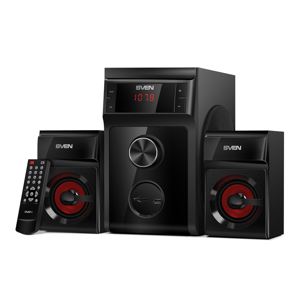 Компьютерная акустика колонки 2.1 АС MS-302 черный, дерево, 40Вт, FM/USB/SD, дисплей, пульт ДУ, от сети #1