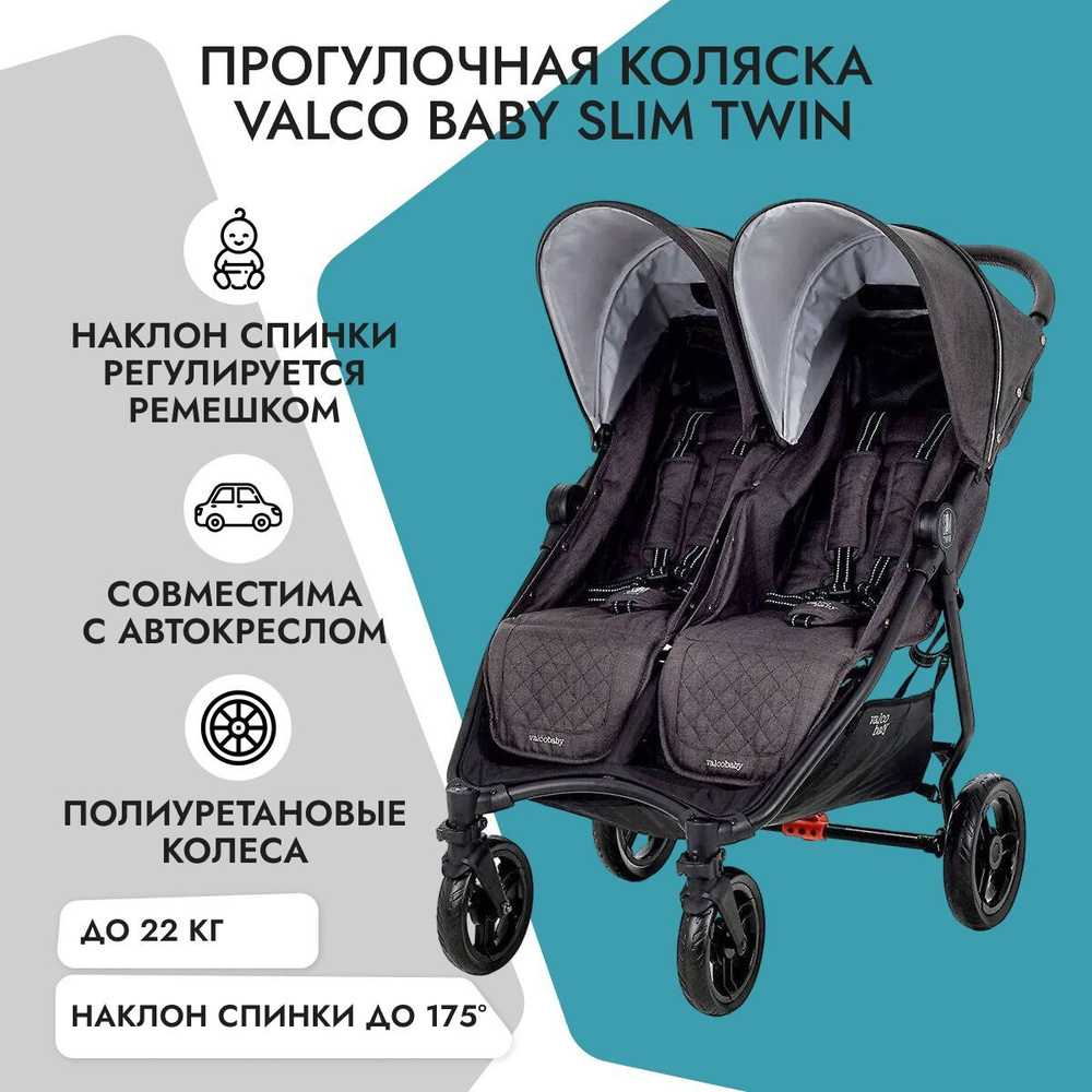 Коляска для двойни Valco Baby Slim Twin Charcoal #1