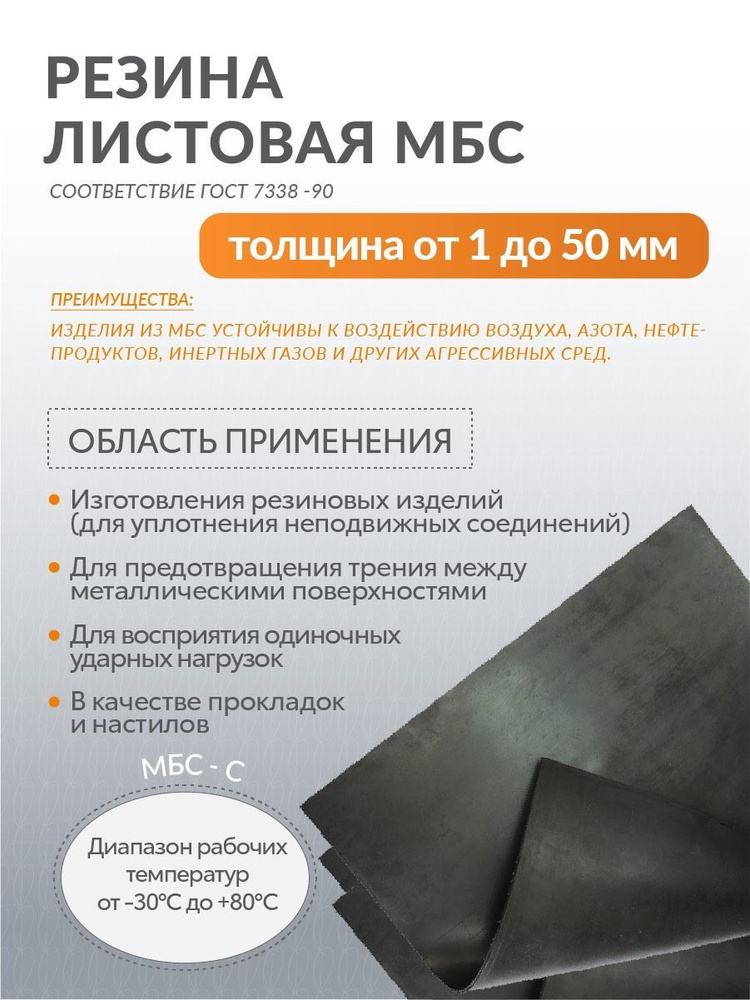 Резина листовая техпластина МБС 4мм (50х50см) #1