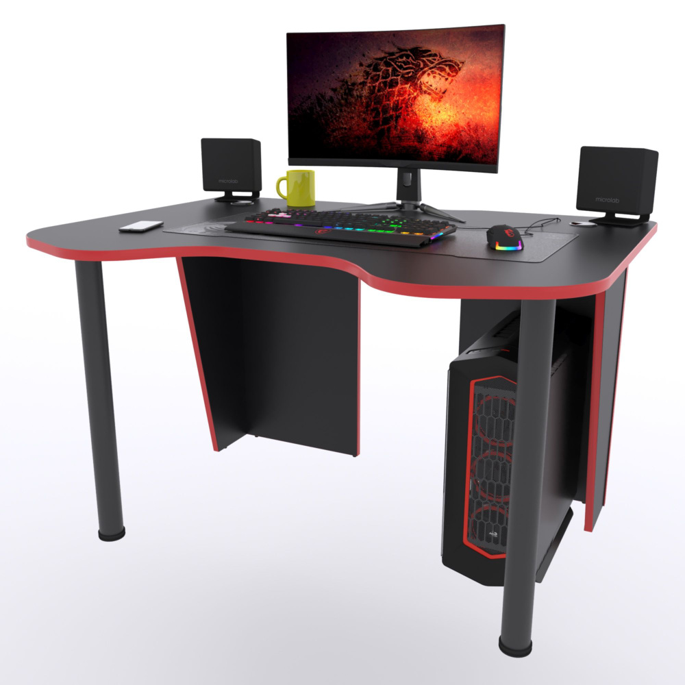 Компьютерный стол "Старк", 120х90х75 см, чёрный с красной кромкой  #1