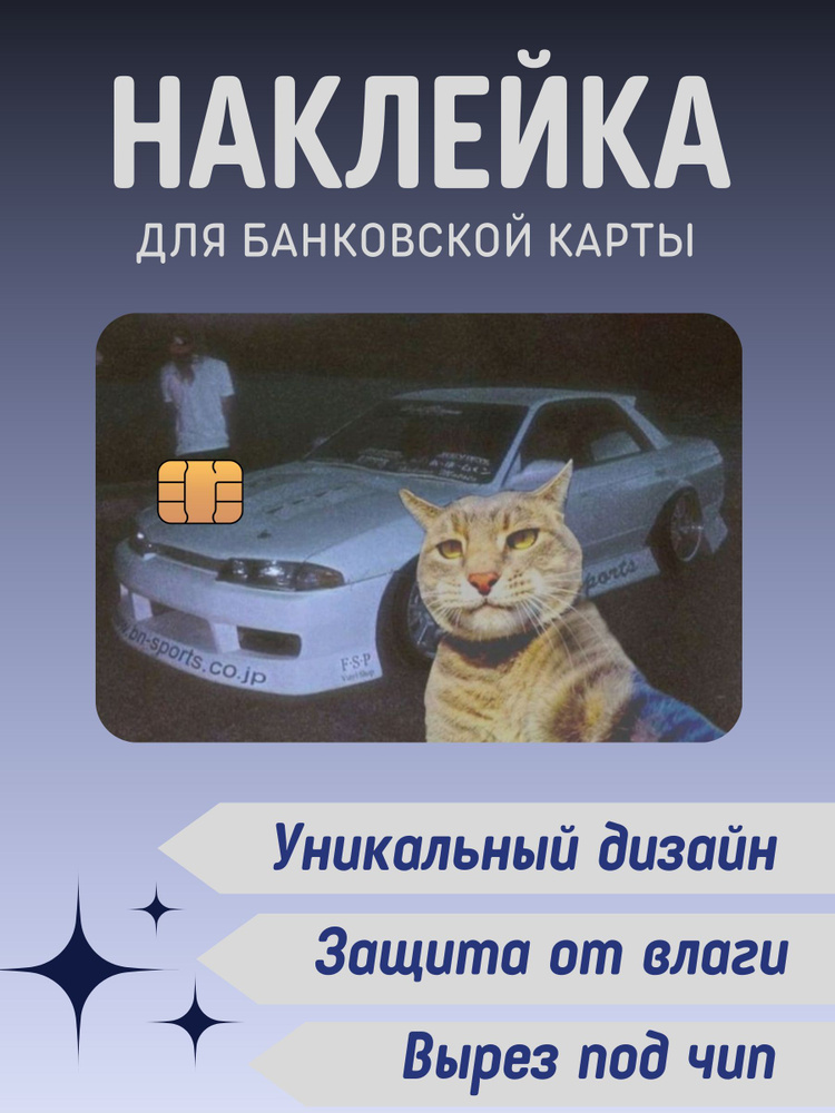 Наклейка на банковскую карту Котик с тачкой #1