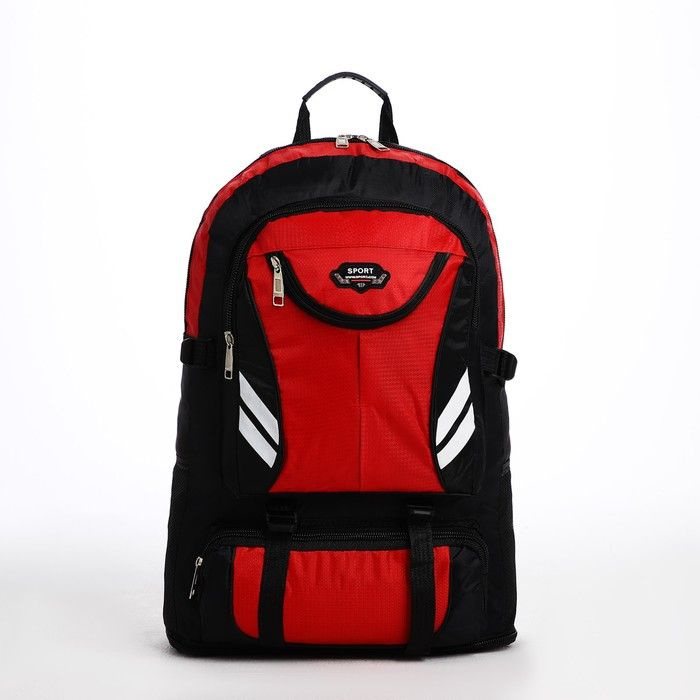 Рюкзак туристический на молнии, 4 наружных кармана, цвет красный/чёрный  #1