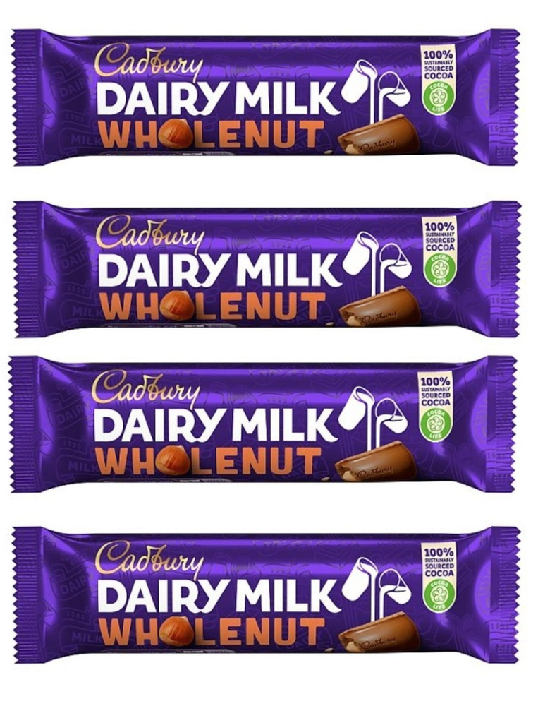 Набор из 4 Шоколадных Батончиков Cadbury Dairy Milk Wholenut ( Фундук ) по 45 г  #1