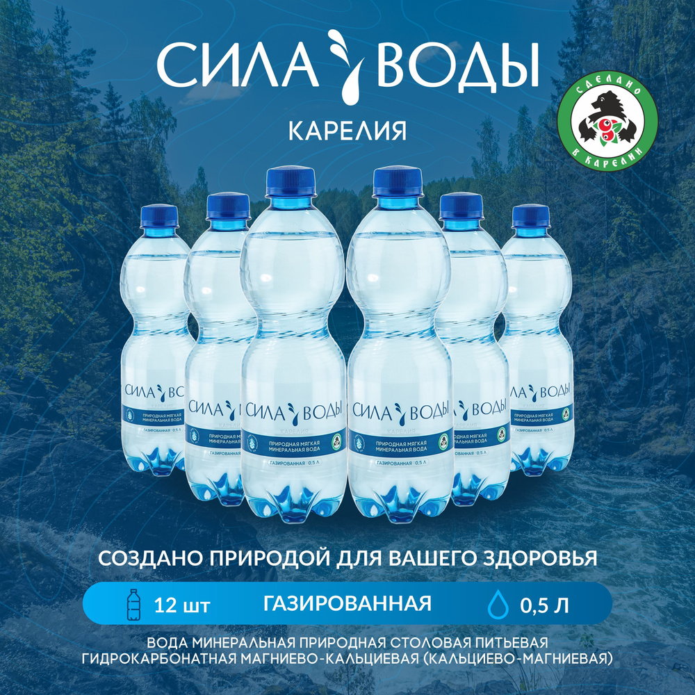 Сила воды Карелия Вода Минеральная Газированная 500мл. 12шт  #1