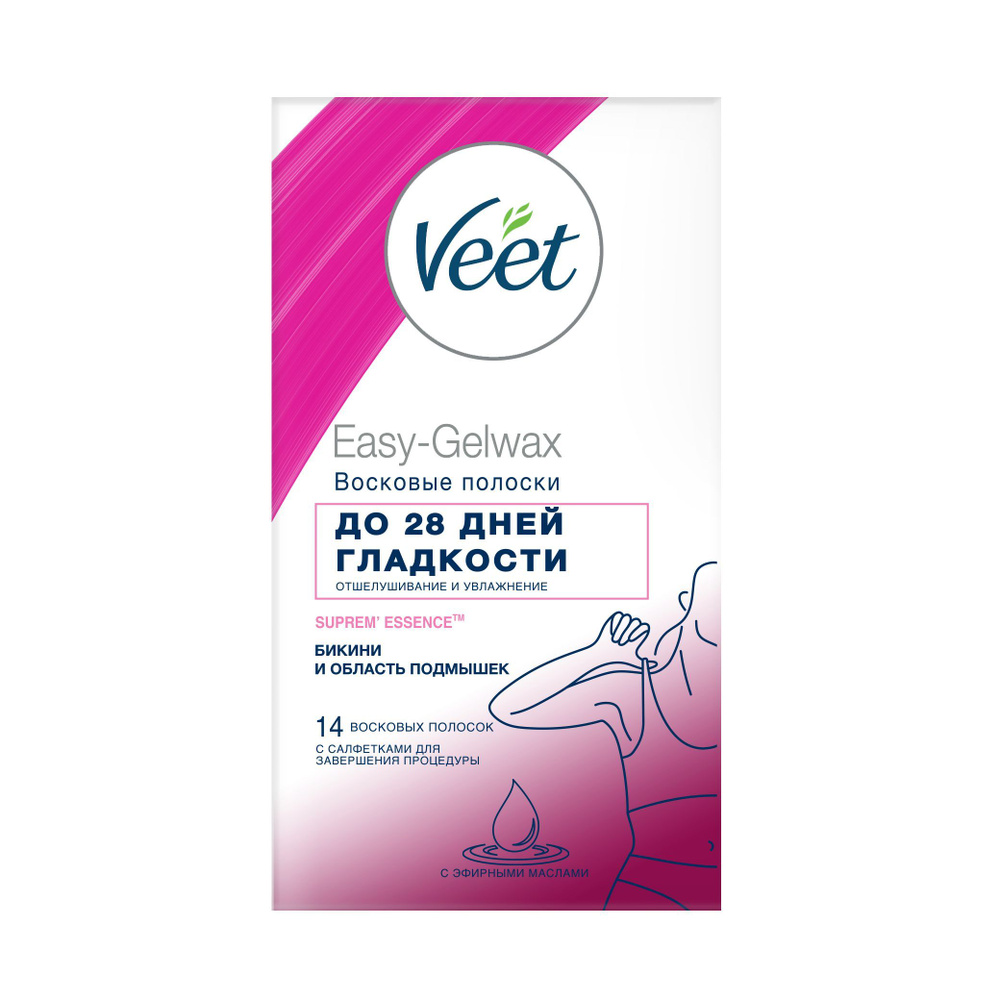 Veet Easy-Gelwax Восковые полоски для линии бикини и области подмышек, бархатная роза и эфирные масла, #1