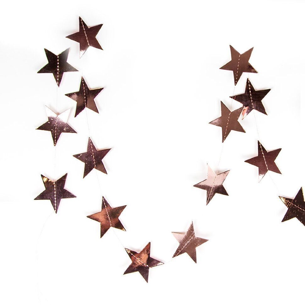 Гирлянда-подвеска Звезда, Розовое Золото, Металлик, 200 см, 7 см*20 шт, 1 упак.  #1