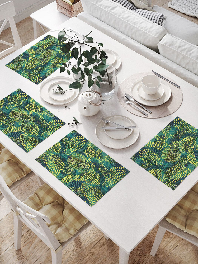 Салфетки на стол для сервировки прямоугольные, плейсмат "Листья пальмы" JoyArty, 32x46 см, в комплекте #1