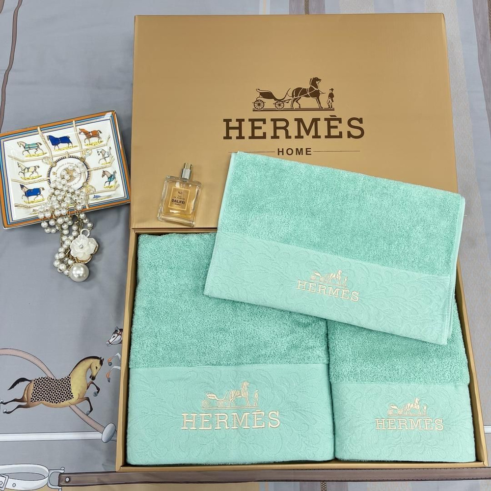 Hermes Набор полотенец для лица, рук или ног, Хлопок, 35x35, 35x75, 70x140 см, бирюзовый, 3 шт.  #1