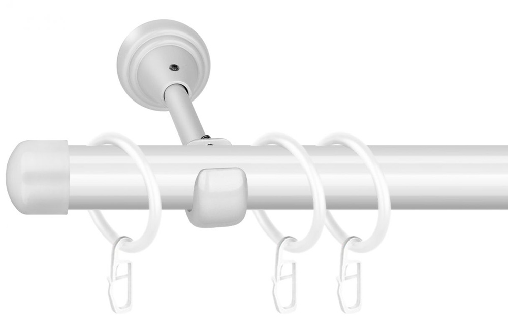 Однорядный стеновой карниз для штор 180 см, диаметр 16 мм, белый глянец, гладкая труба, крепление на #1