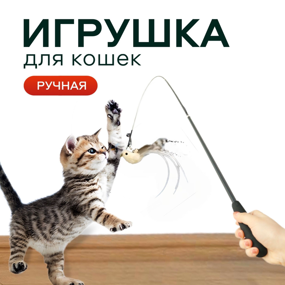 Игрушка для кошек интерактивная, удочка дразнилка. Зоотовары для котят и кошек и других домашних животных #1