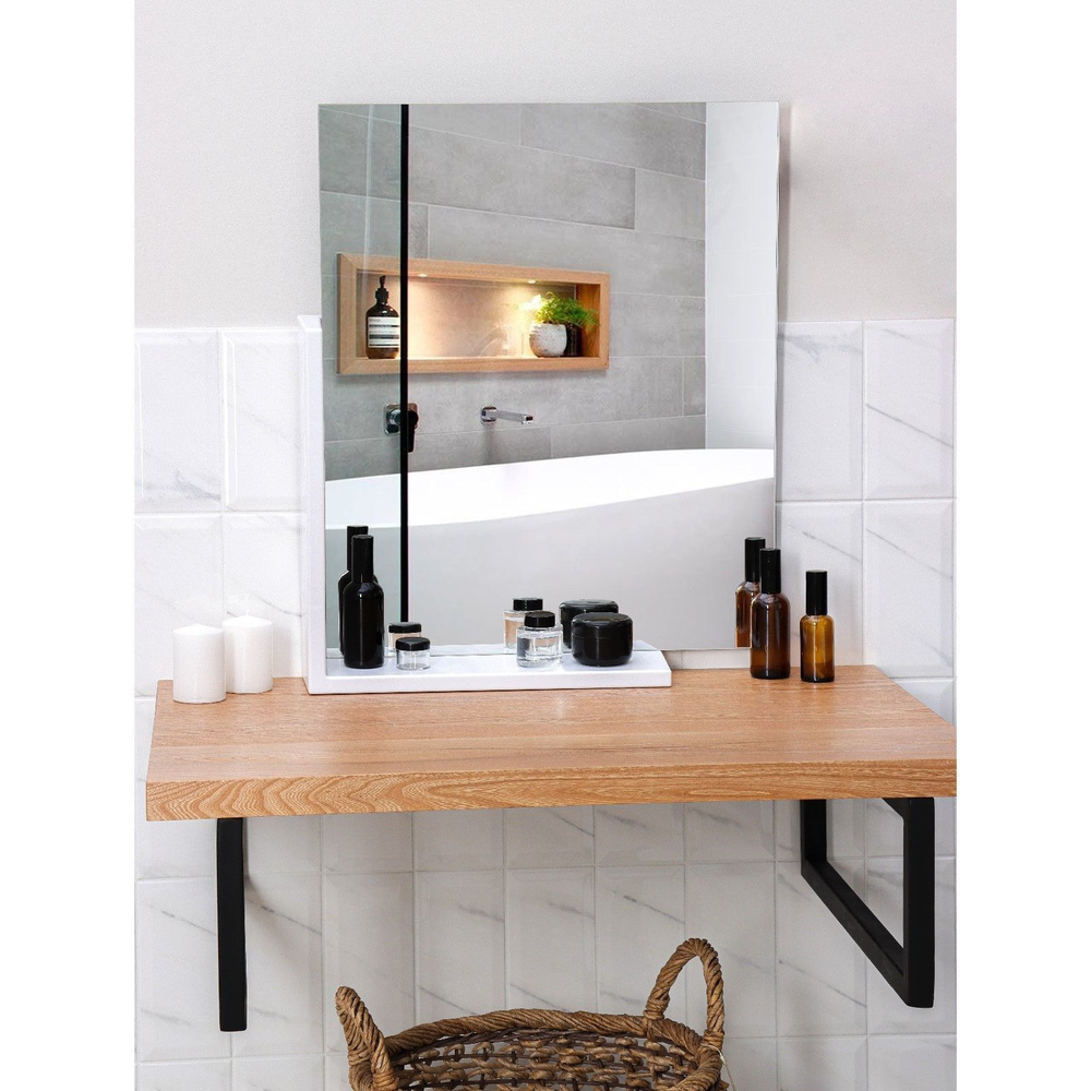 Зеркало для ванной комнаты с полкой, пластик, цвет белый  #1