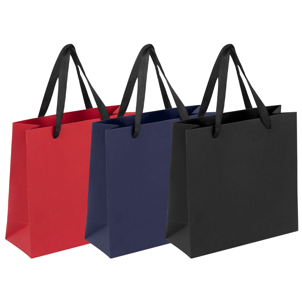 3 шт Подарочный пакет Business Kraft 20х20х8 см, крафтовая бумага, 3 цвета (красный, синий, черный)  #1