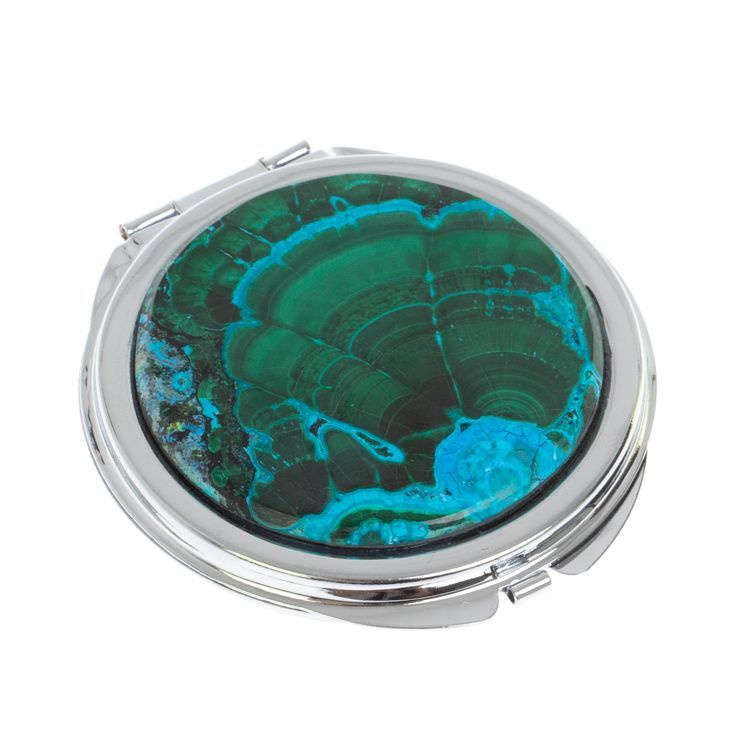 Зеркальце круглое из малахита с хризоколлой цвет серебро  #1