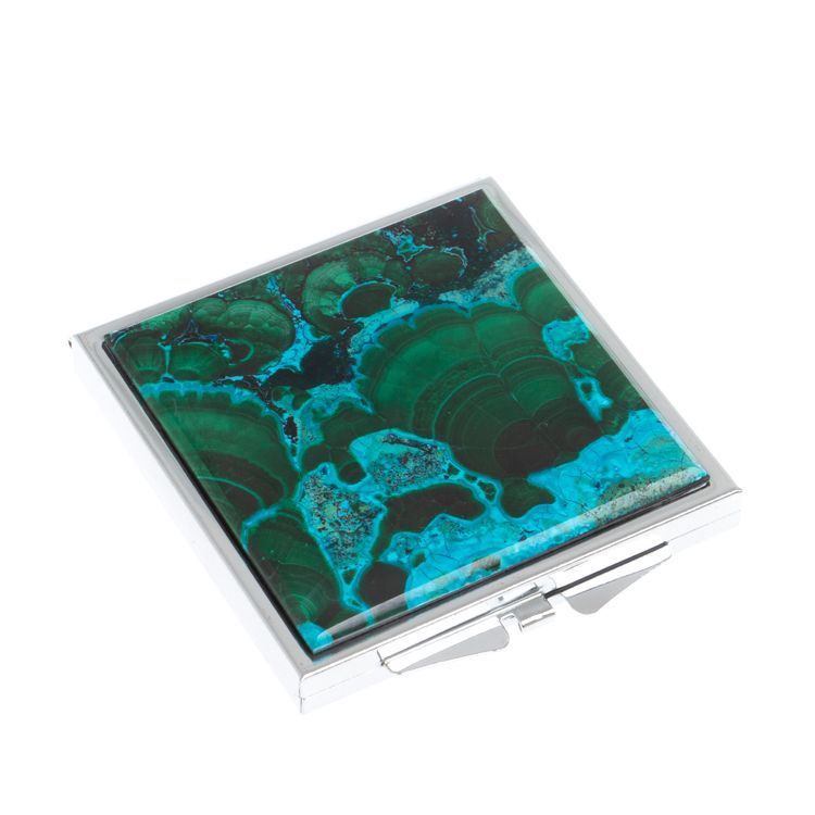 Зеркало квадратное карманное из малахита с хризоколлой цвет серебро  #1