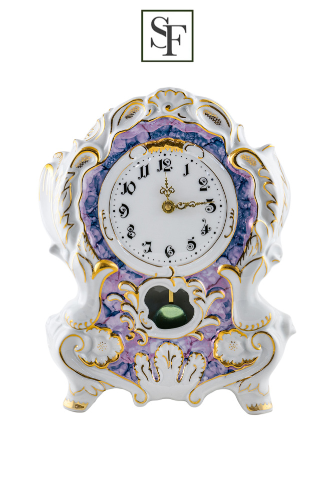 Часы каминные Leander "Сиреневый мрамор" 32 см, фарфор, Чехия  #1