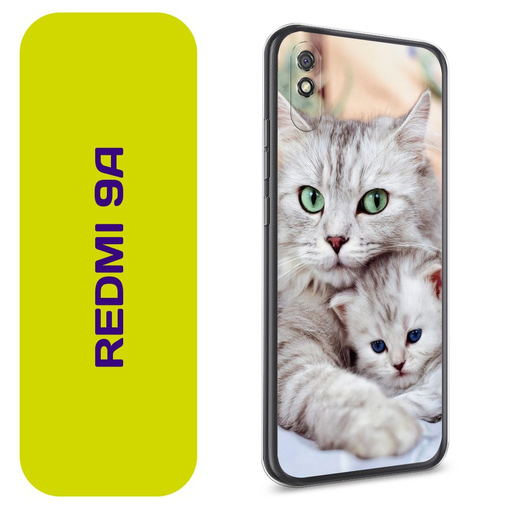 Чехол на Сяоми Редми 9A / Xiaomi Redmi 9A с принтом "Кошка и котёнок"  #1