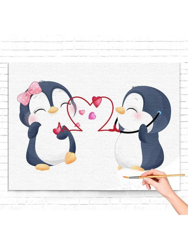 Картина по номерам 'Влюбленные пингвины с сердцем 30х40' #1