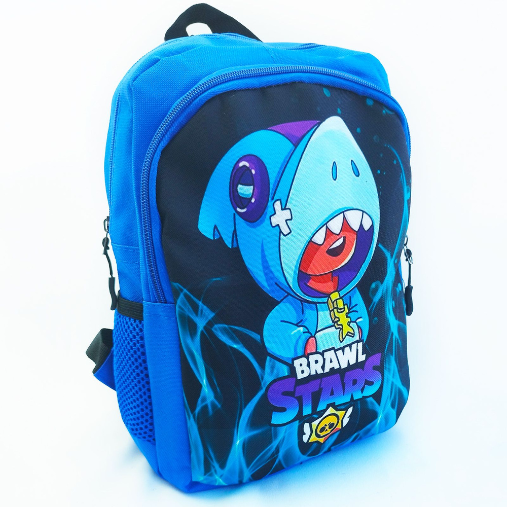 Рюкзак детский Бравл Старс Леон c кошельком, цвет - светло-синий, размер 30 х 22 см / Дошкольный рюкзачок #1