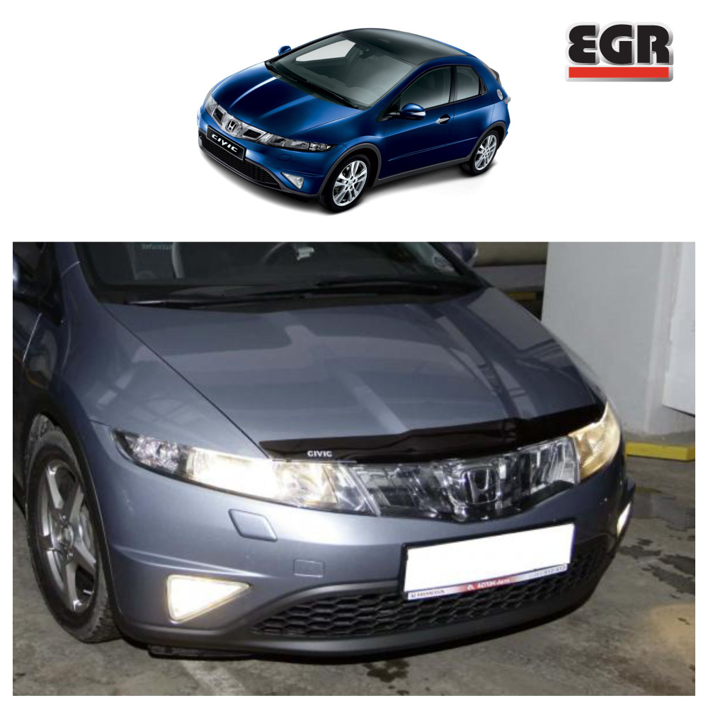 Дефлектор капота для Хонда Цивик 5д / Honda Civic 5D 2006-2011 хетчбек темнодымчатый EGR (Австралия) #1