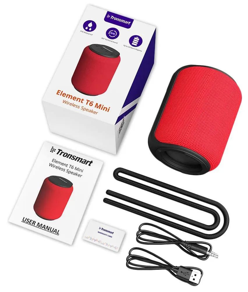 Беспроводная стерео портативная колонка Bluetooth Tronsmart Element T6 Mini 15W red  #1