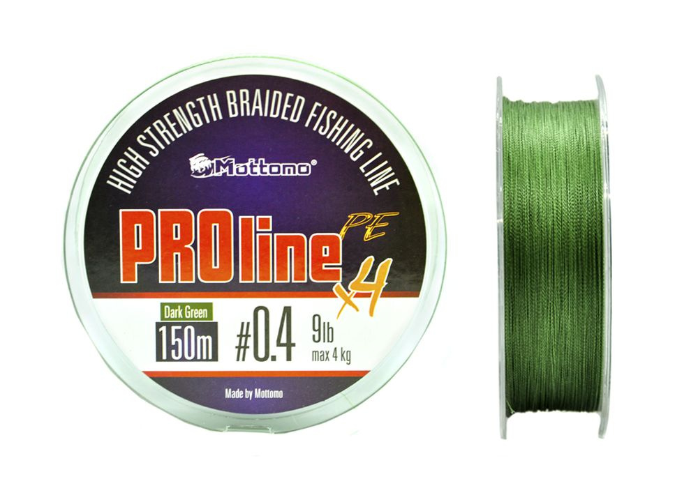 Шнур для рыбалки плетеный Mottomo ProLine PEx4 Dark Green 0.4/4kg 150m, темно-зеленый, 4х жильный  #1