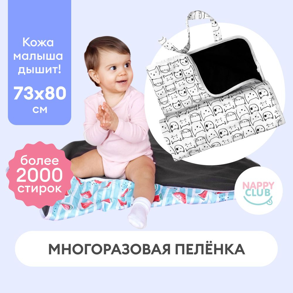 Впитывающая пеленка многоразовая NappyClub, Кошки, 73*80 см #1