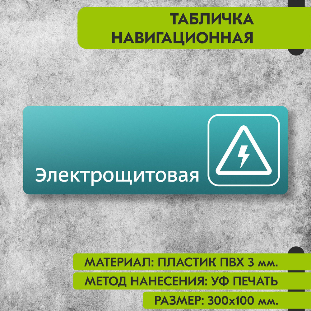 Табличка навигационная "Электрощитовая" бирюзовая, 300х100 мм., для офиса, кафе, магазина, салона красоты, #1