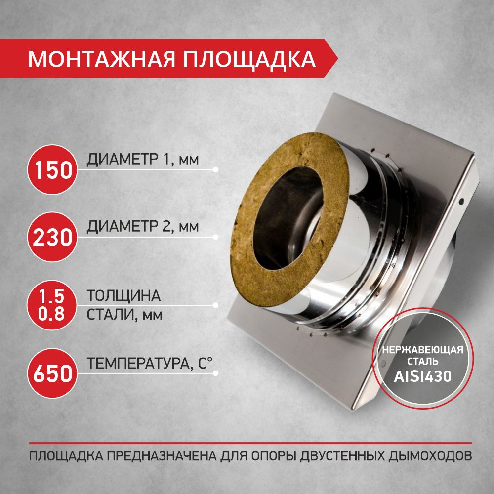 Монтажная площадка для двустенного дымохода D 150 мм/D 230 мм, нержавеющая сталь 1,5/0,8 мм PROFLINE #1