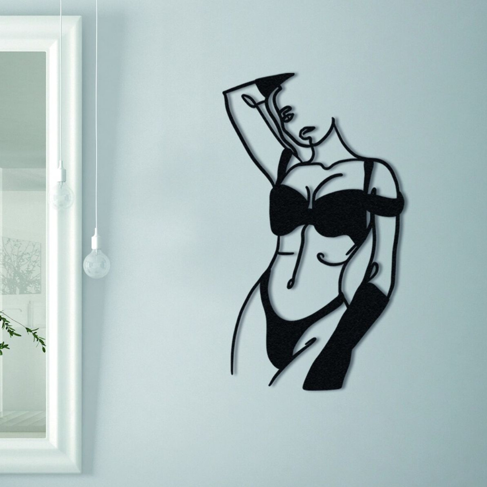 Панно 60х45 см "Эстетика Девушка Пресс" декоративное настенное чёрное, декор на стену, картина  #1