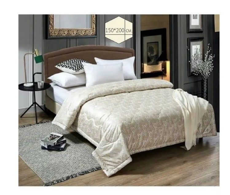 AURORA Одеяло 1,5 спальный 150x200 см, Летнее, Зимнее, с наполнителем Шелковое волокно, Шелк, комплект #1