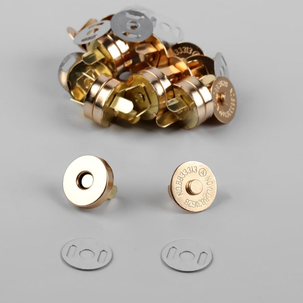 Кнопки магнитные, d - 14 мм, 10 шт, цвет золотой, для сумок и одежды  #1