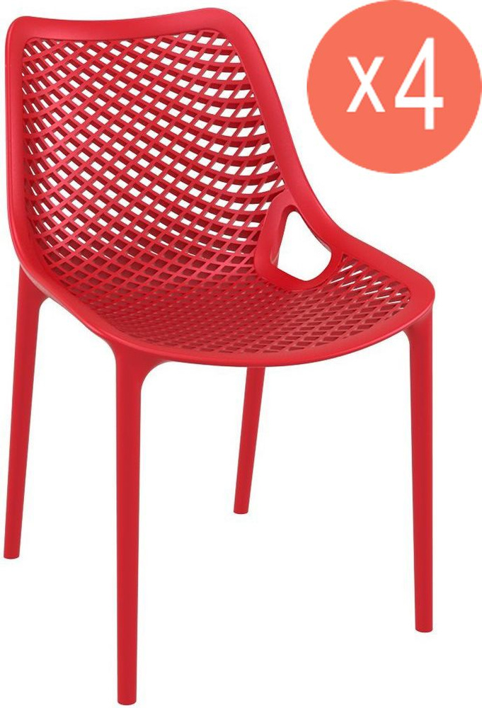 Комплект стульев садовых, дачных, уличных, обеденных, пластиковых Air Set 4, красный, Siesta  #1